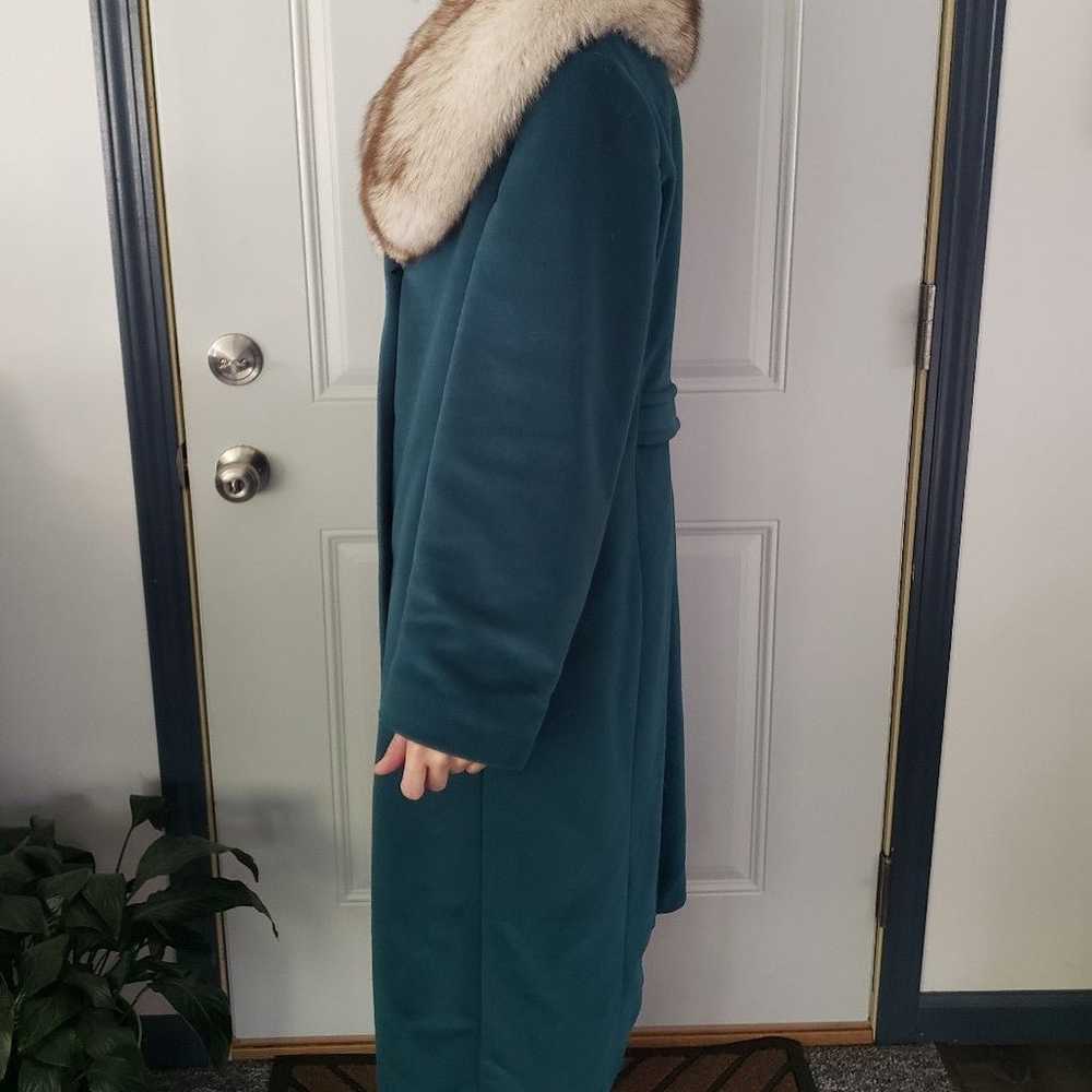 60s Green Cashmere(?) Overcoat with Fur Collar - image 2