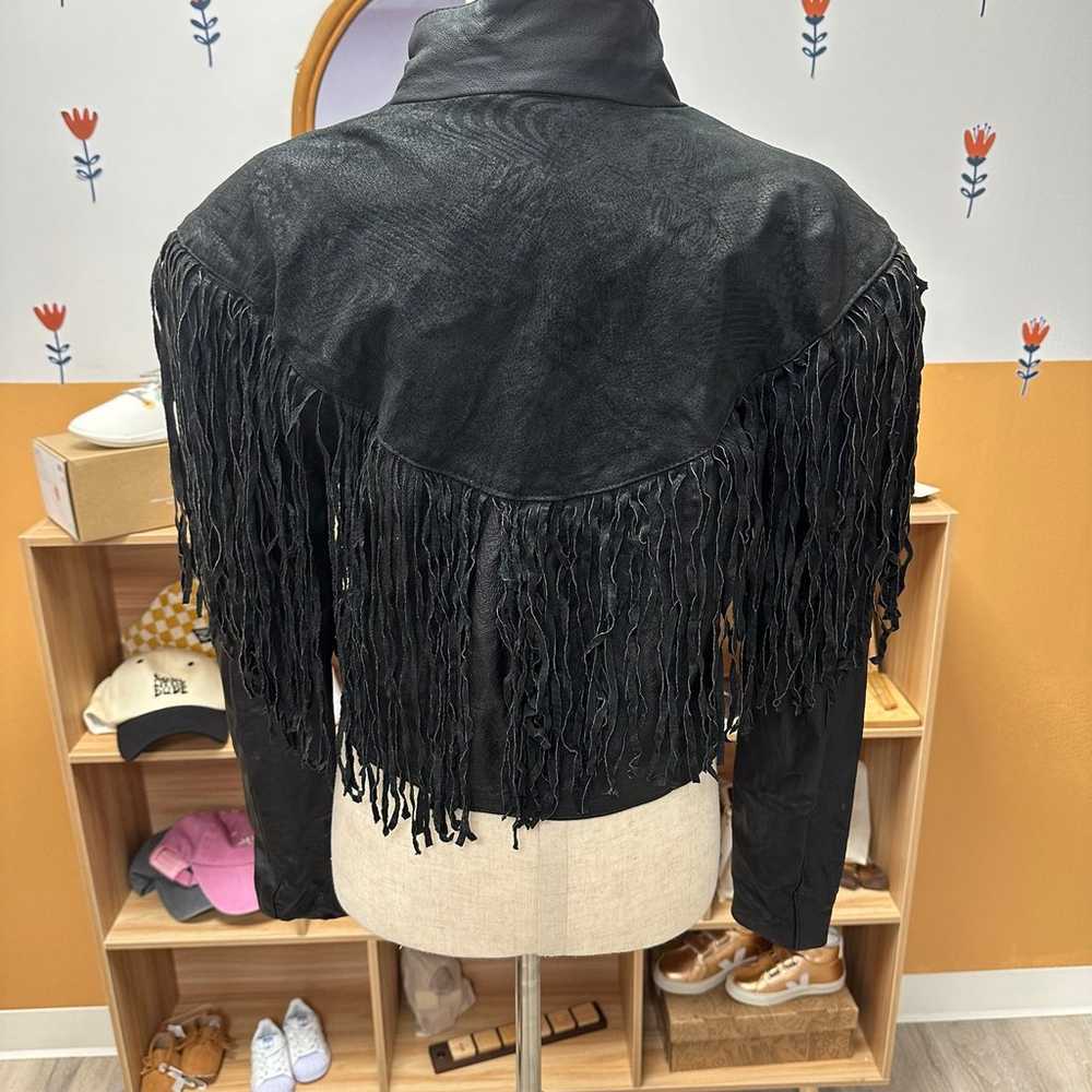 Vintage El Venado black leather fringe jacket - image 6