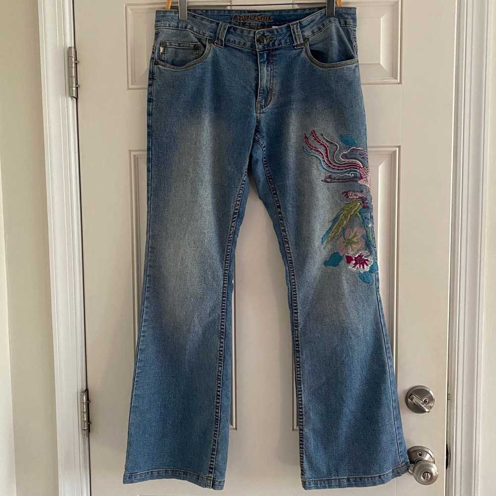 Vintage Y2K Ellie Jeans Embroidered Blue Pink Den… - image 1