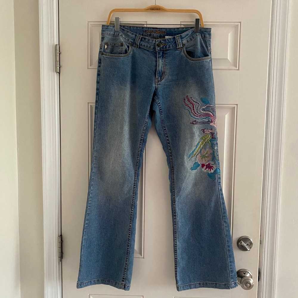 Vintage Y2K Ellie Jeans Embroidered Blue Pink Den… - image 9