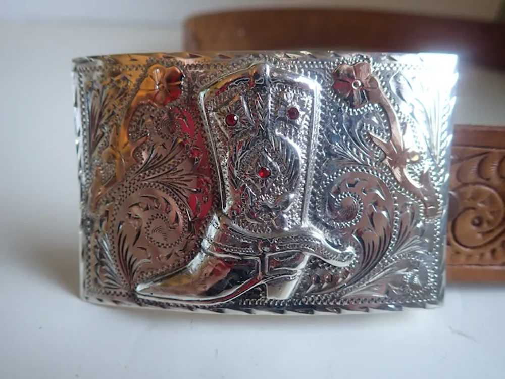 Vintage Sterling Silver Buckle 10k Gold Rockabill… - image 2