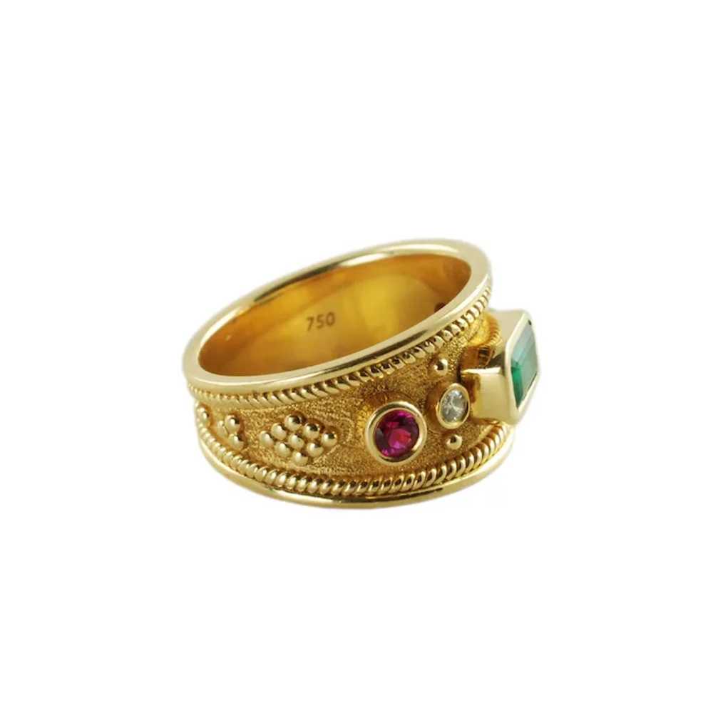 Vintage Etruscan Style 18k Gold Emerald Ruby and … - image 3