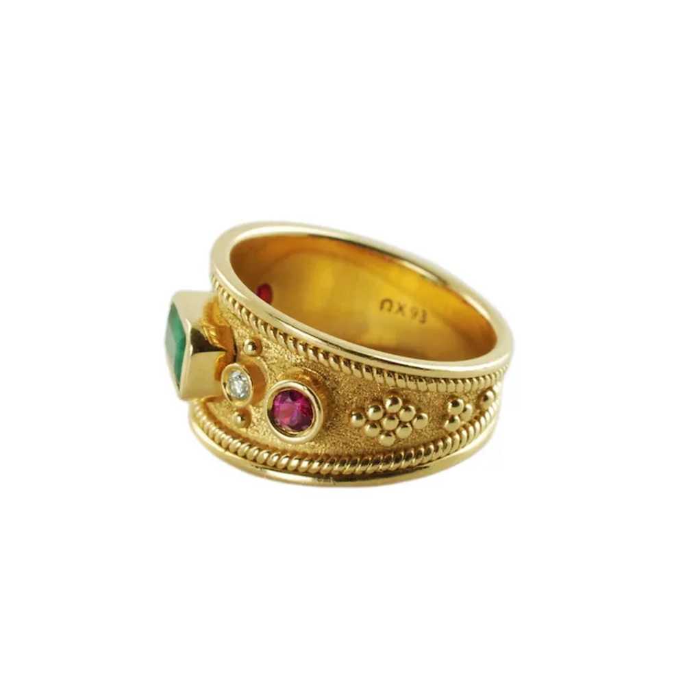 Vintage Etruscan Style 18k Gold Emerald Ruby and … - image 5