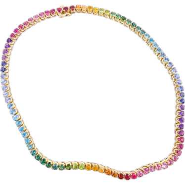 Luxurious Multi-Gemstone Tennis Necklace in 14k Ye