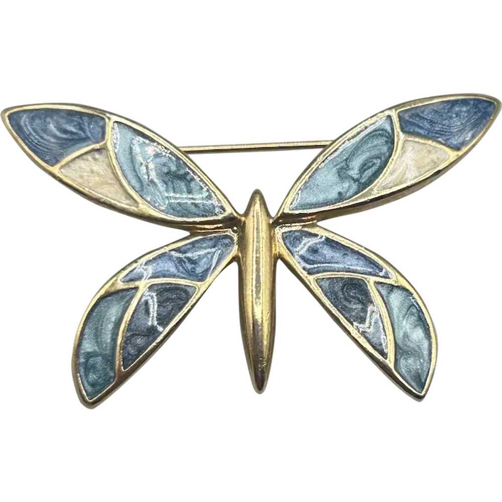 Signed LC Liz Claiborne Enameled Butterfly Pin Br… - image 1