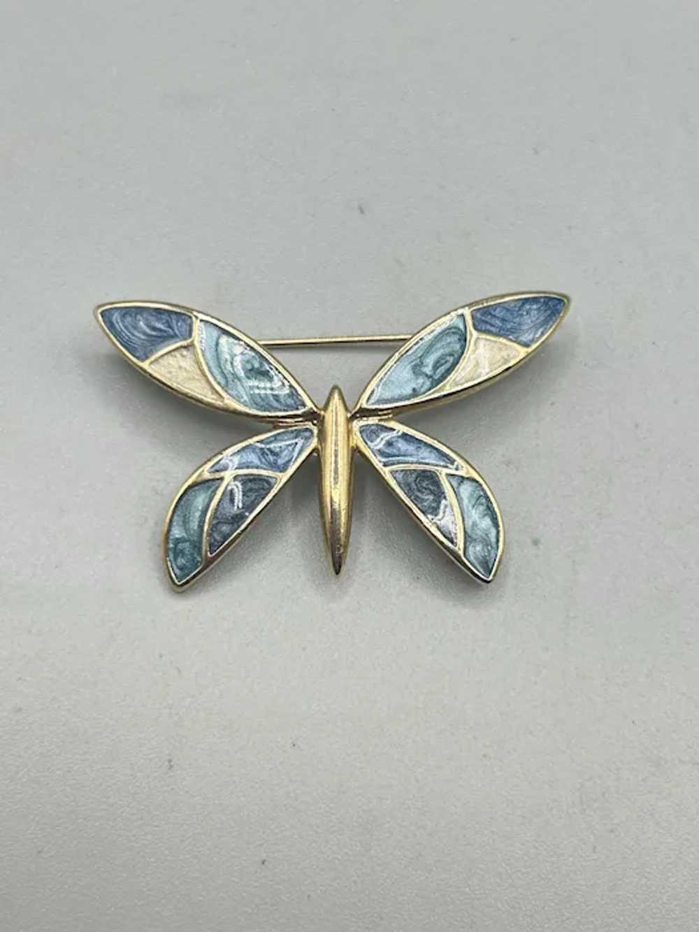 Signed LC Liz Claiborne Enameled Butterfly Pin Br… - image 2