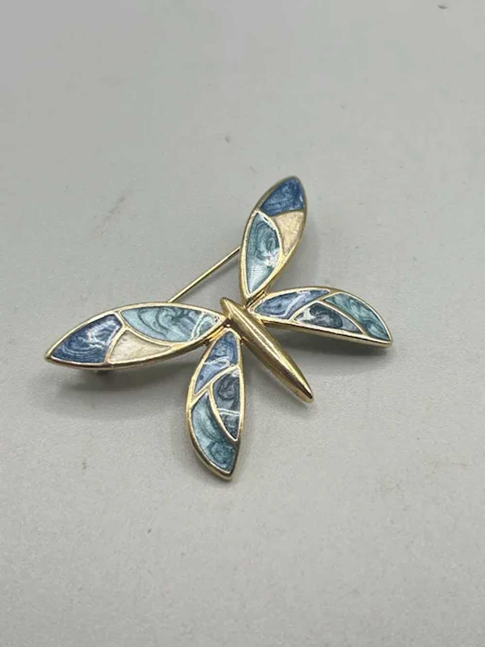 Signed LC Liz Claiborne Enameled Butterfly Pin Br… - image 3