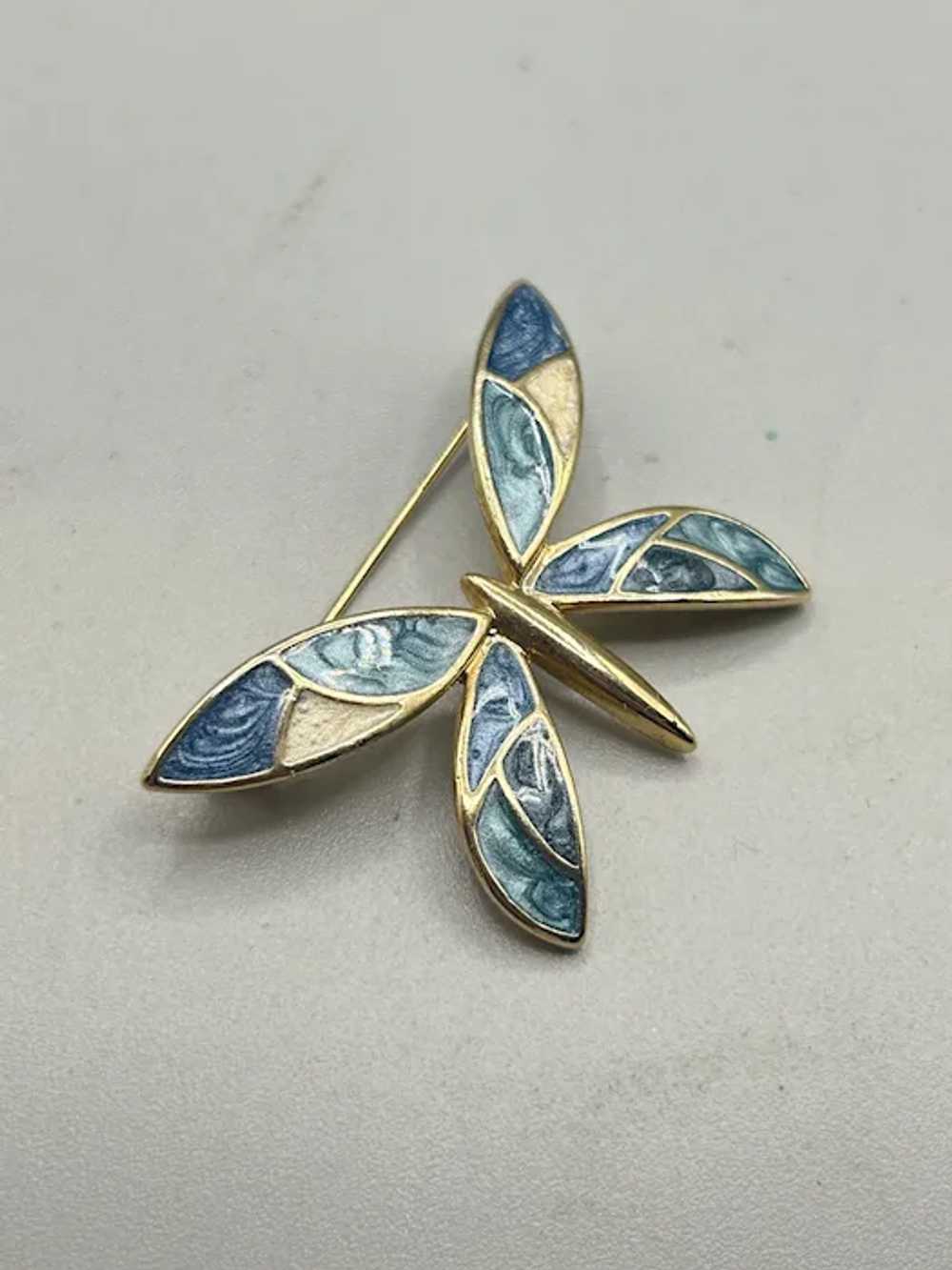 Signed LC Liz Claiborne Enameled Butterfly Pin Br… - image 4