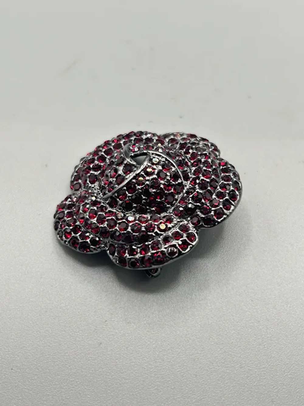 Vintage Red Rhinestones Flower Pin Brooch Silver … - image 5