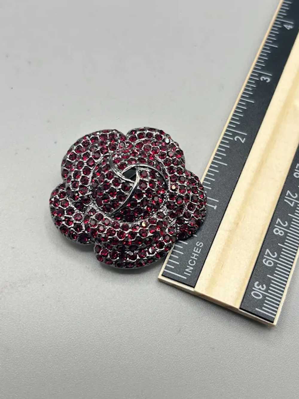 Vintage Red Rhinestones Flower Pin Brooch Silver … - image 7