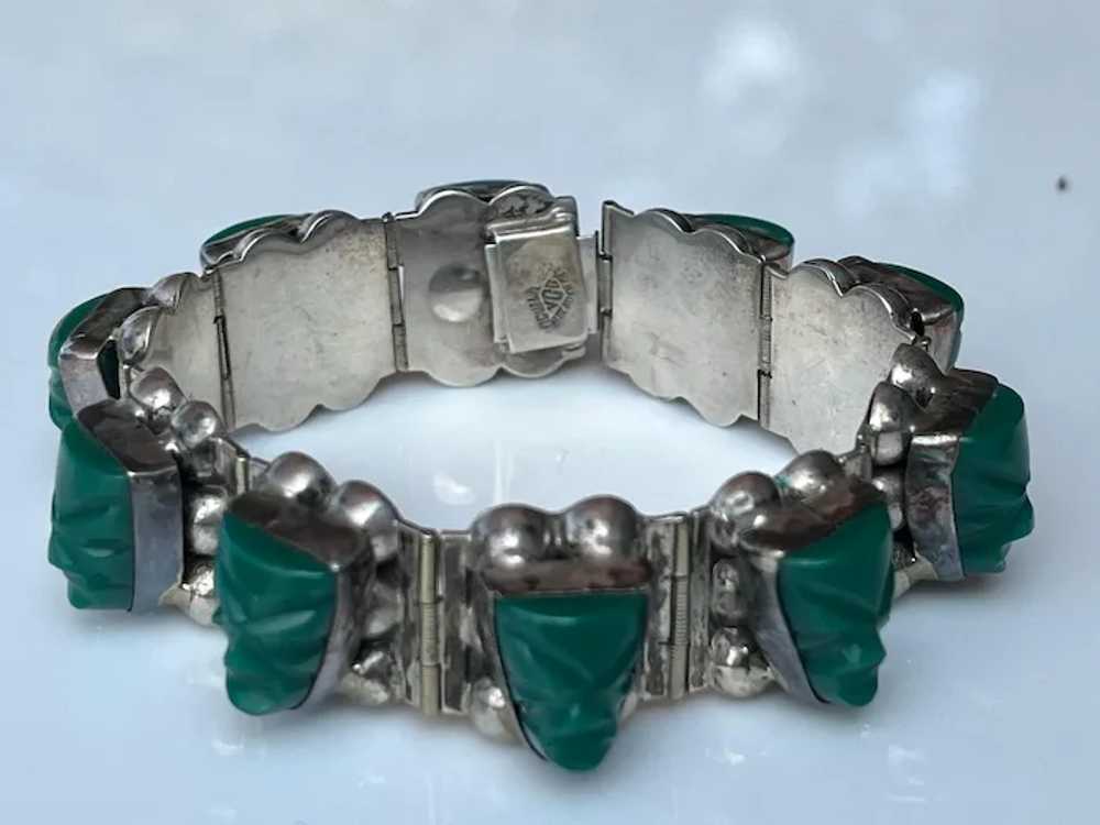 Estate Tribal Green Carved Stone & Sterling Igual… - image 2