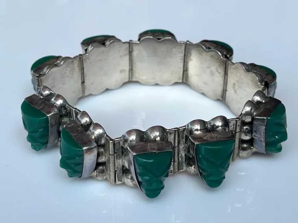 Estate Tribal Green Carved Stone & Sterling Igual… - image 3