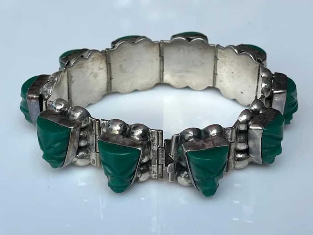 Estate Tribal Green Carved Stone & Sterling Igual… - image 4