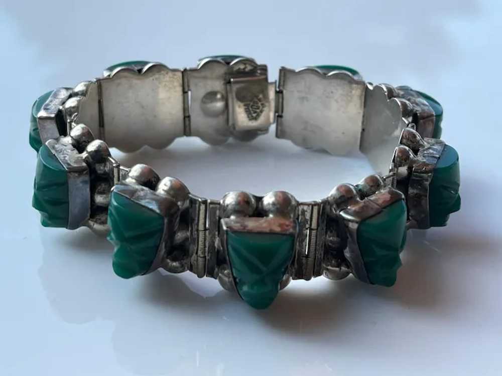 Estate Tribal Green Carved Stone & Sterling Igual… - image 5