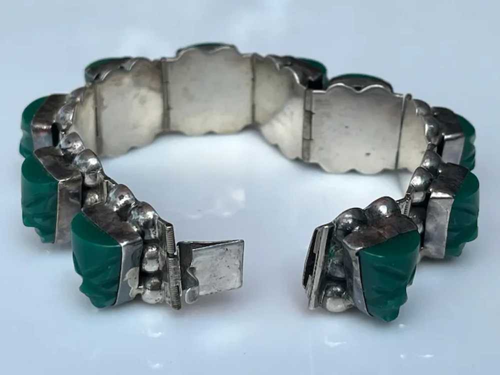 Estate Tribal Green Carved Stone & Sterling Igual… - image 6