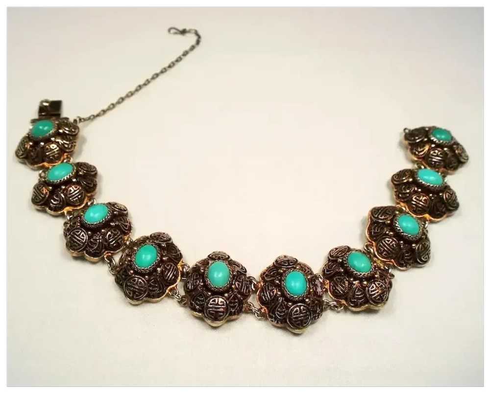 Vintage Chinese Export Turquoise Gilt Silver Brac… - image 3