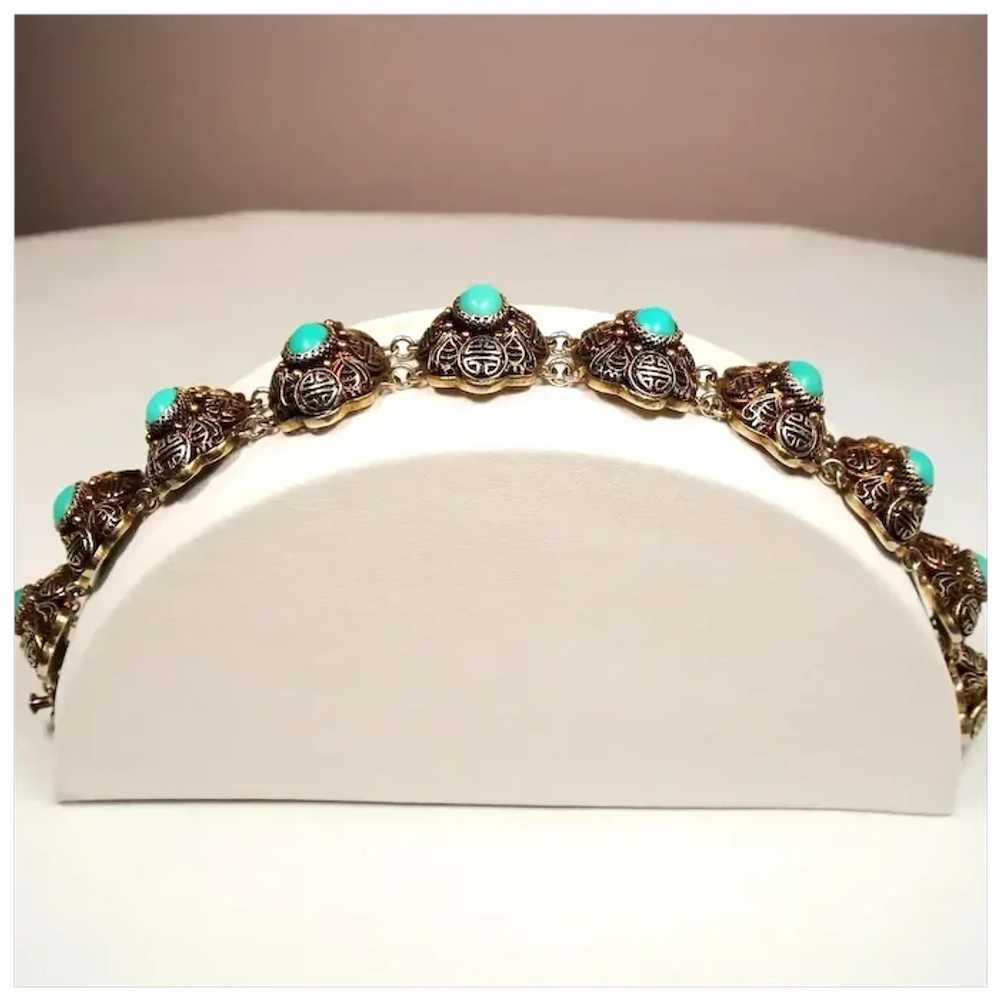 Vintage Chinese Export Turquoise Gilt Silver Brac… - image 4