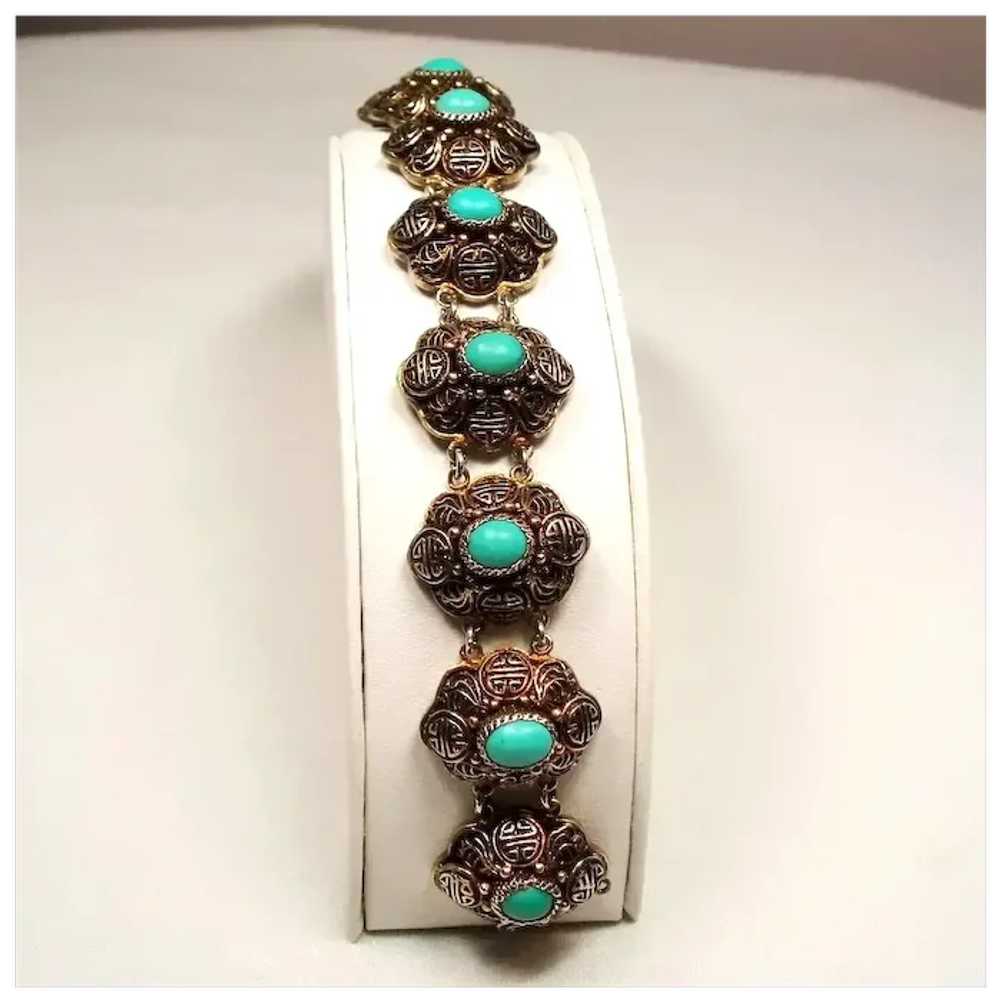 Vintage Chinese Export Turquoise Gilt Silver Brac… - image 5