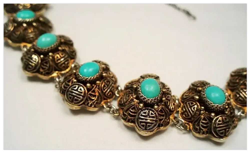 Vintage Chinese Export Turquoise Gilt Silver Brac… - image 6