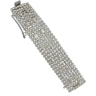 Wide Rhinestone Bracelet Vintage 1950's Glamorous - image 1