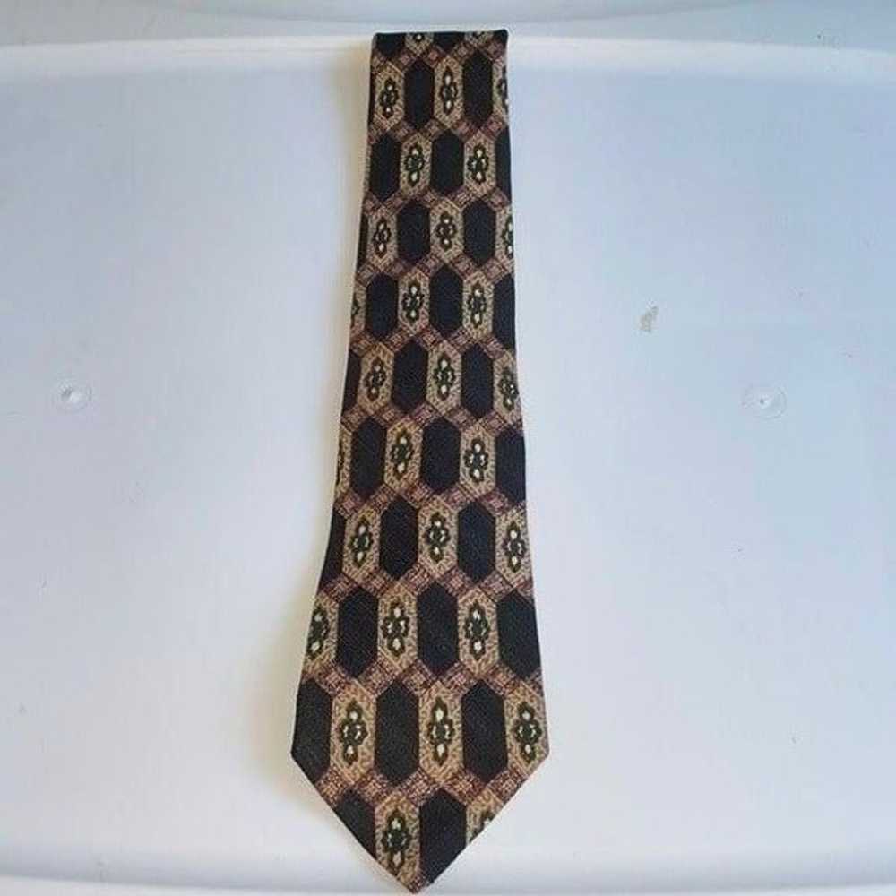 Vtg 70s black, tan, dark green, cream & maroon si… - image 1