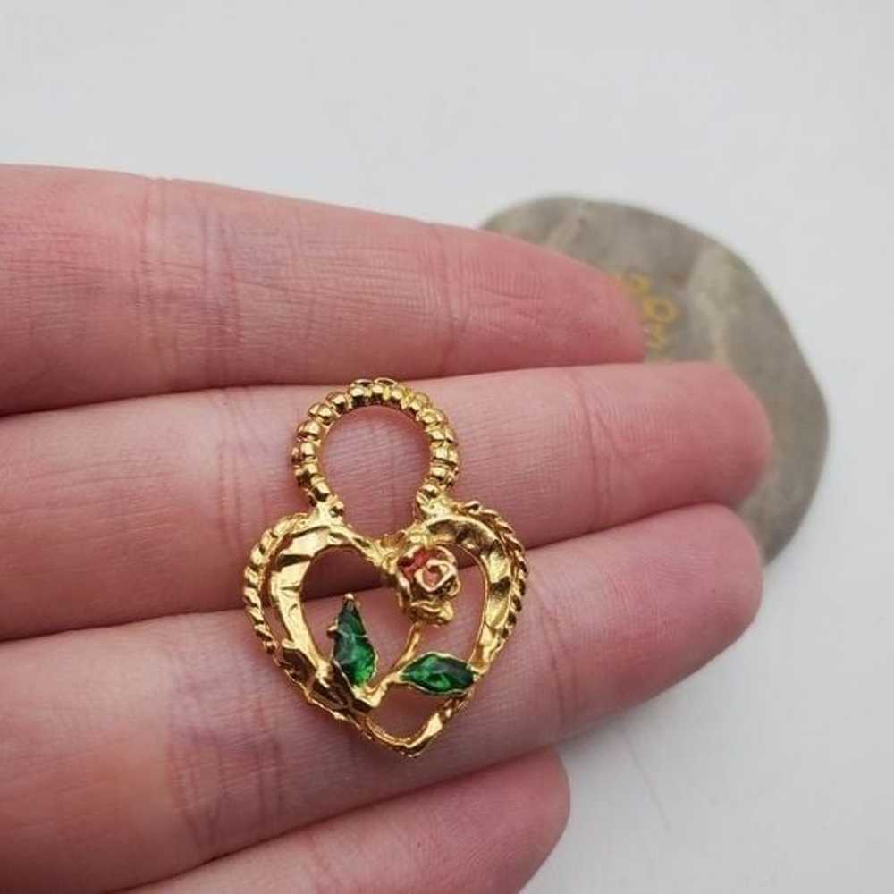 Edwardian gold tone heart necklace pendant - image 1