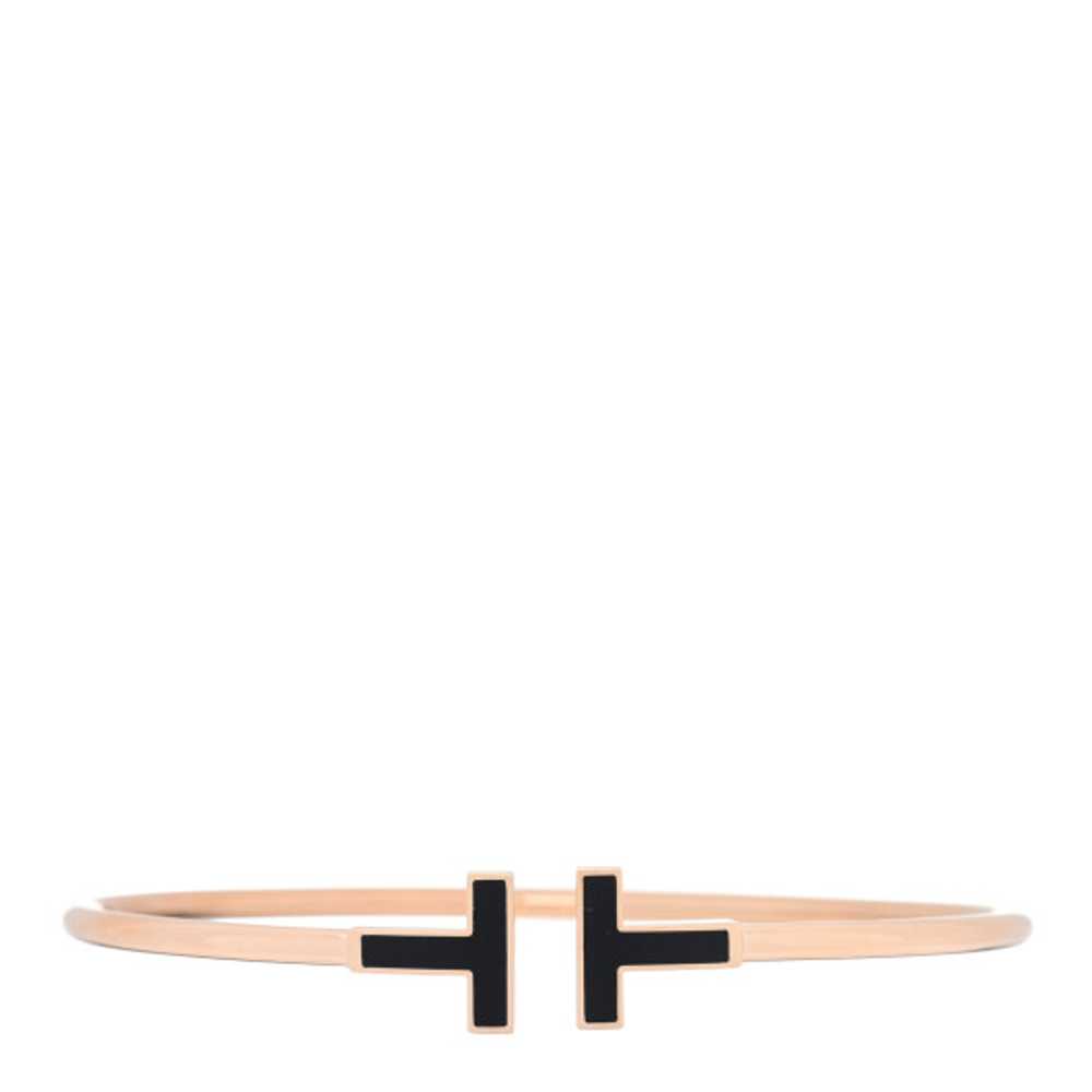 TIFFANY 18K Rose Gold Black Onyx T Wire Bracelet - image 1