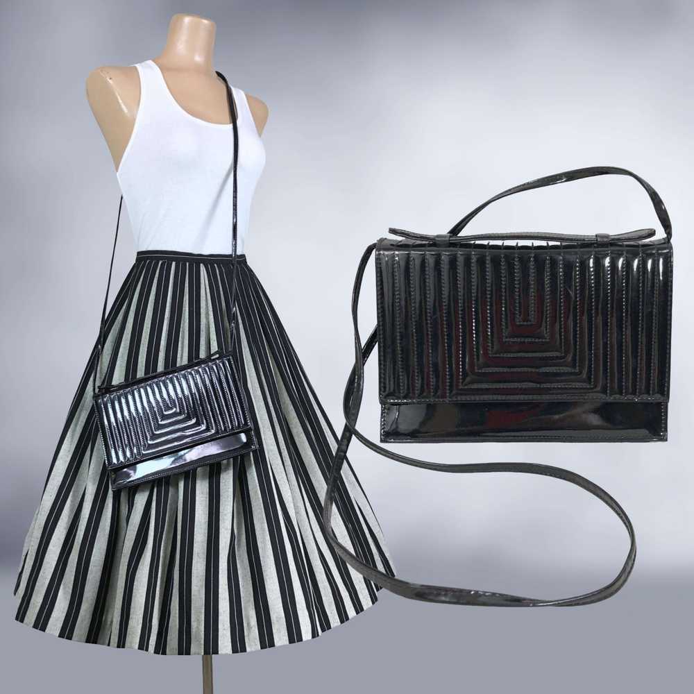 80s Vintge Black Patent Shoulder Bag Cross Body P… - image 3