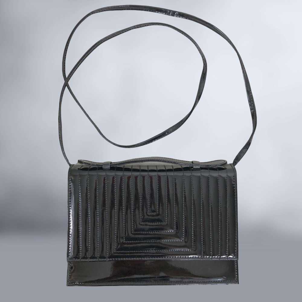 80s Vintge Black Patent Shoulder Bag Cross Body P… - image 8