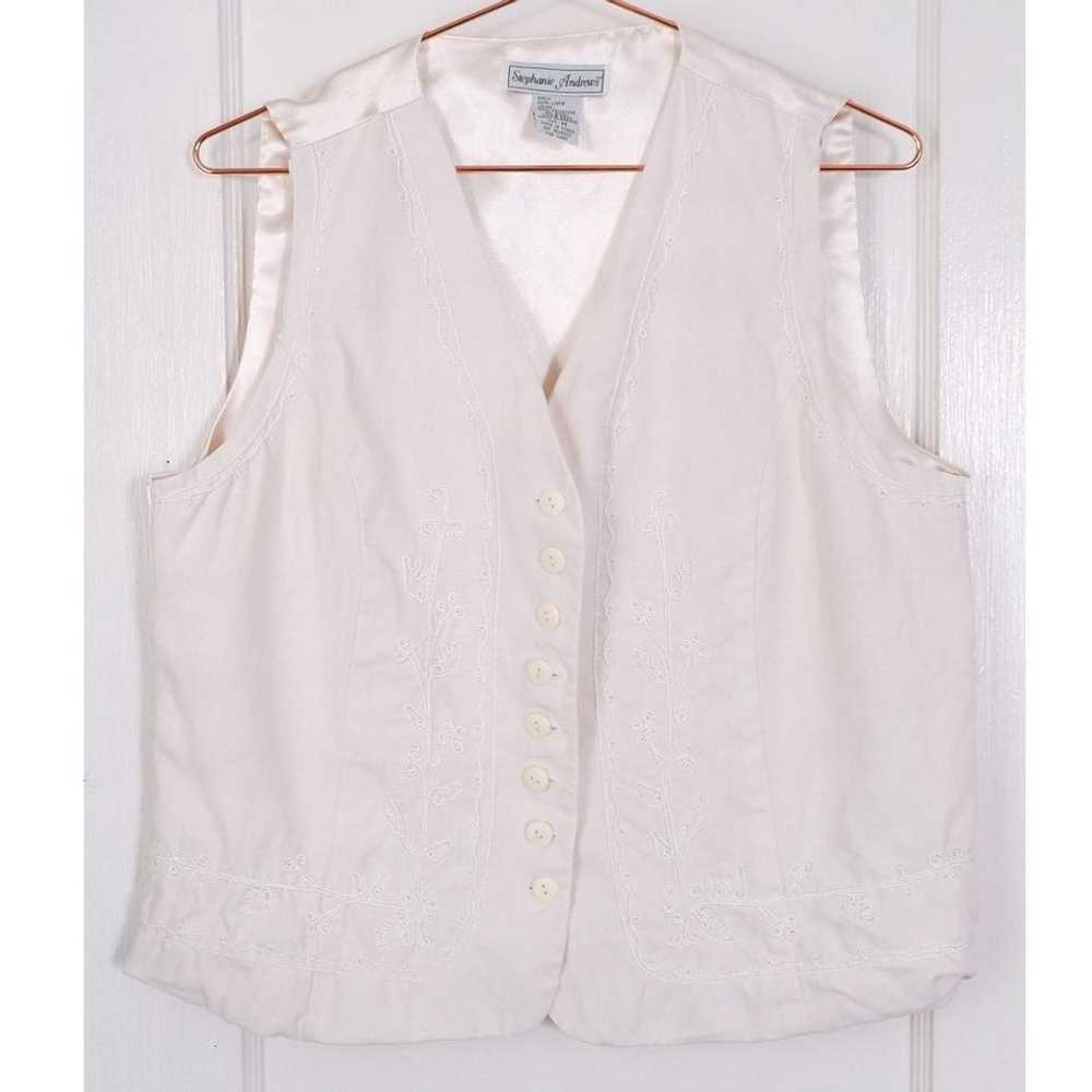 Stephanie Andrews 90s linen embroidered vest (S/M… - image 1