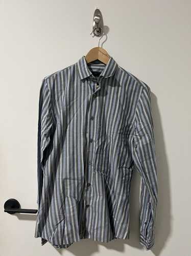 Prada Prada Milano Button Up Shirt Grey Blue Strip