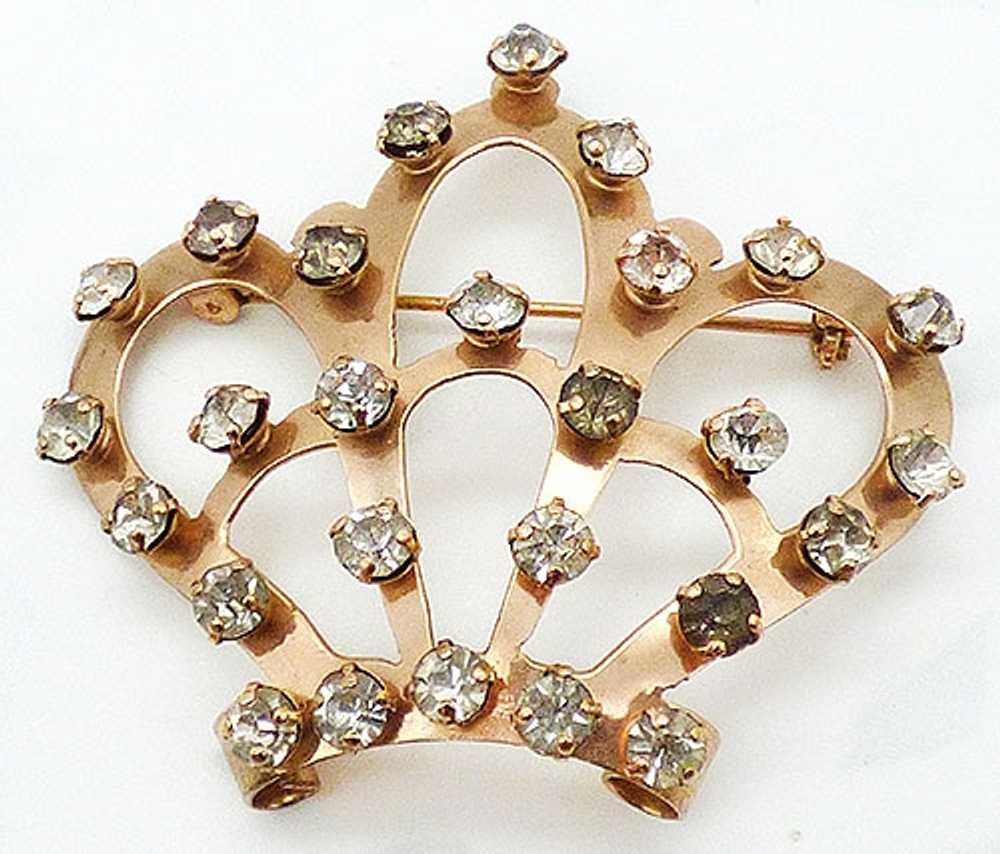 Sterling Vermeil Rhinestone Crown Brooch - image 1