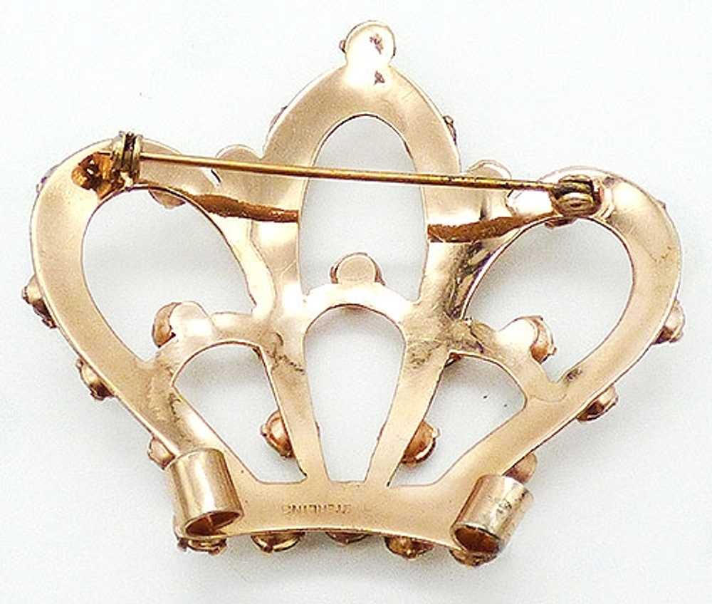 Sterling Vermeil Rhinestone Crown Brooch - image 3