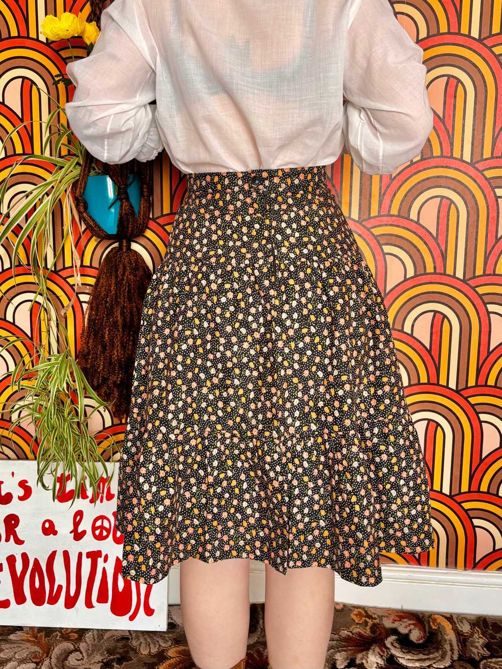 Vintage 70s Orange Betty Barclay Floral Knee Skirt - image 4