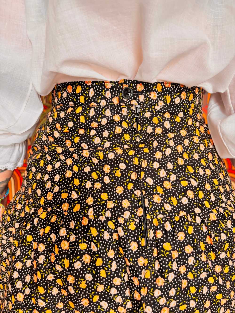 Vintage 70s Orange Betty Barclay Floral Knee Skirt - image 5