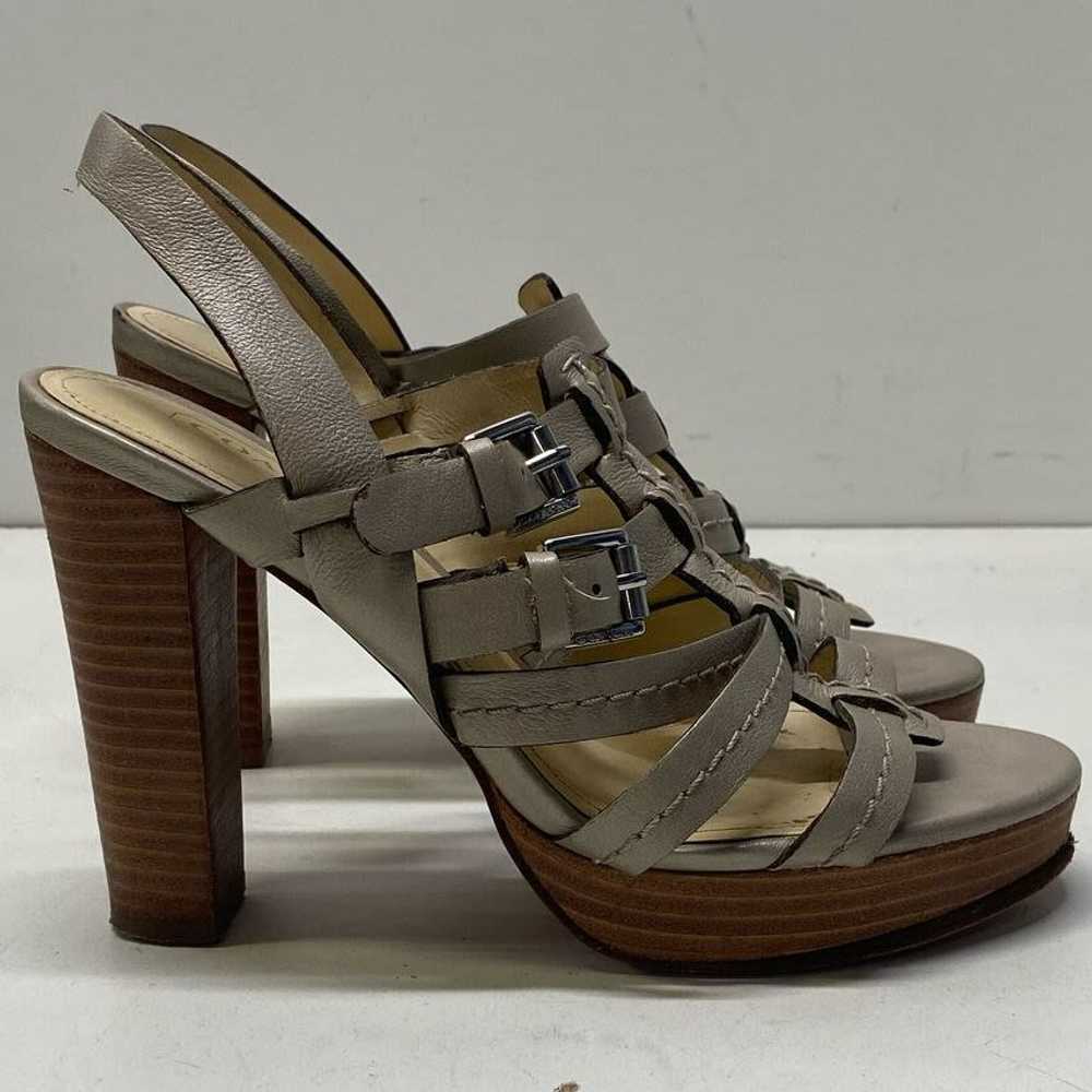 COACH Tan Leather Buckle Strap Cage Sandal Heels … - image 1