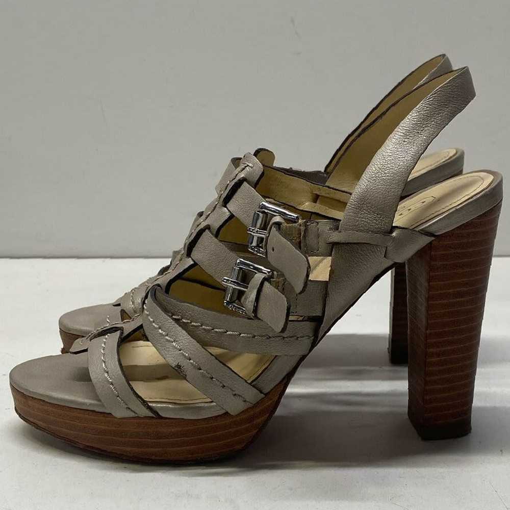 COACH Tan Leather Buckle Strap Cage Sandal Heels … - image 2