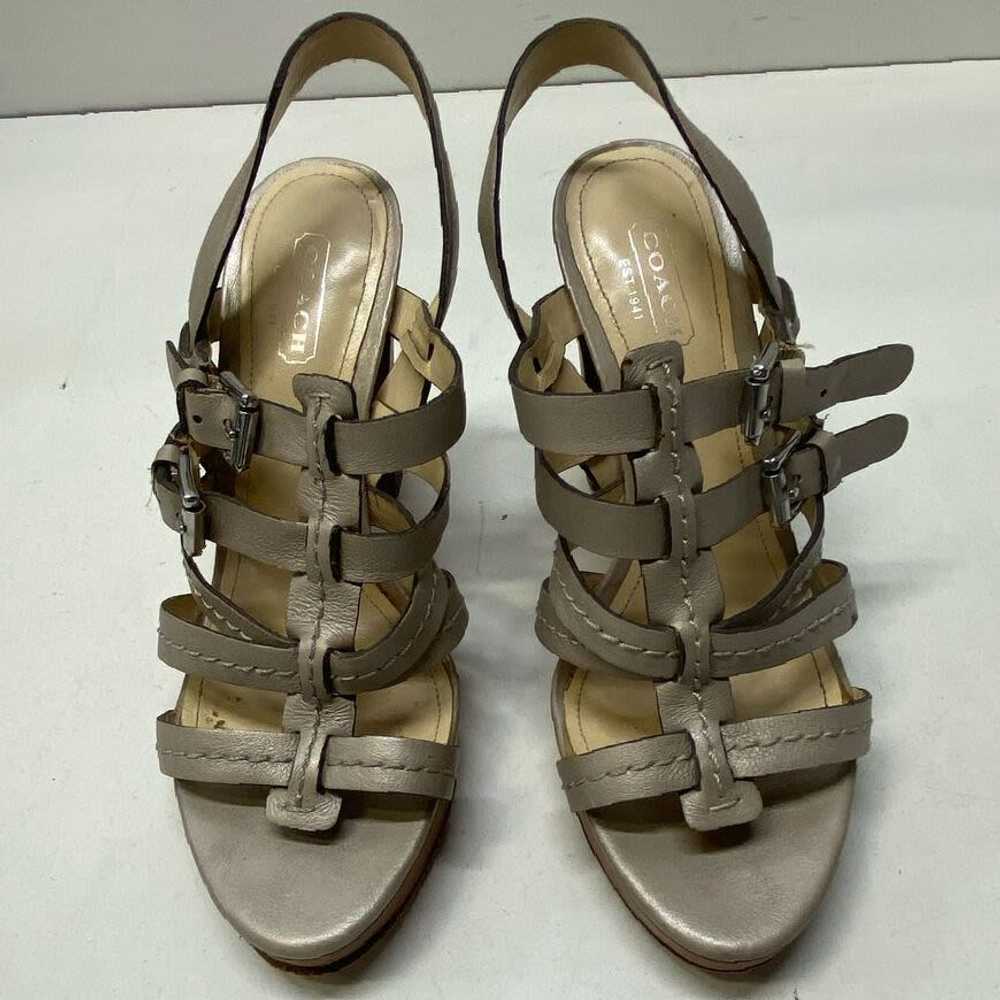 COACH Tan Leather Buckle Strap Cage Sandal Heels … - image 5