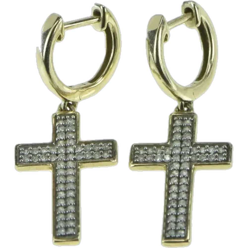 10K Diamond Encrusted Cross Dangle Huggies Hoop E… - image 1