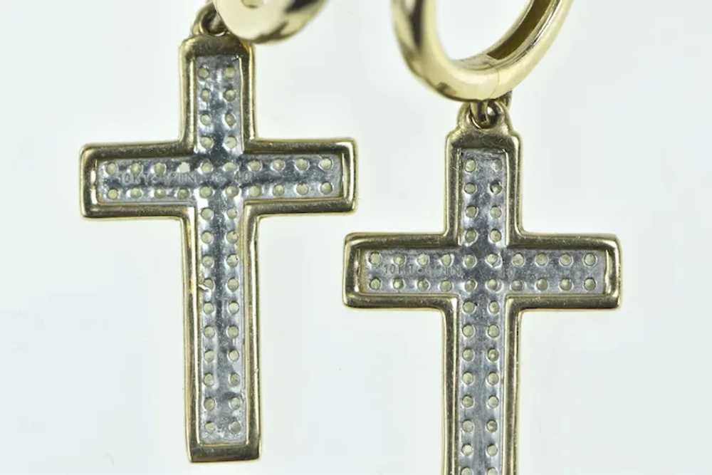 10K Diamond Encrusted Cross Dangle Huggies Hoop E… - image 3