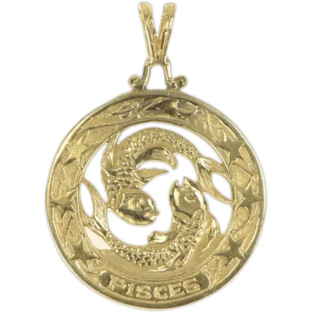 14K Vintage Pisces Astrology Zodiac Sign Pendant … - image 1