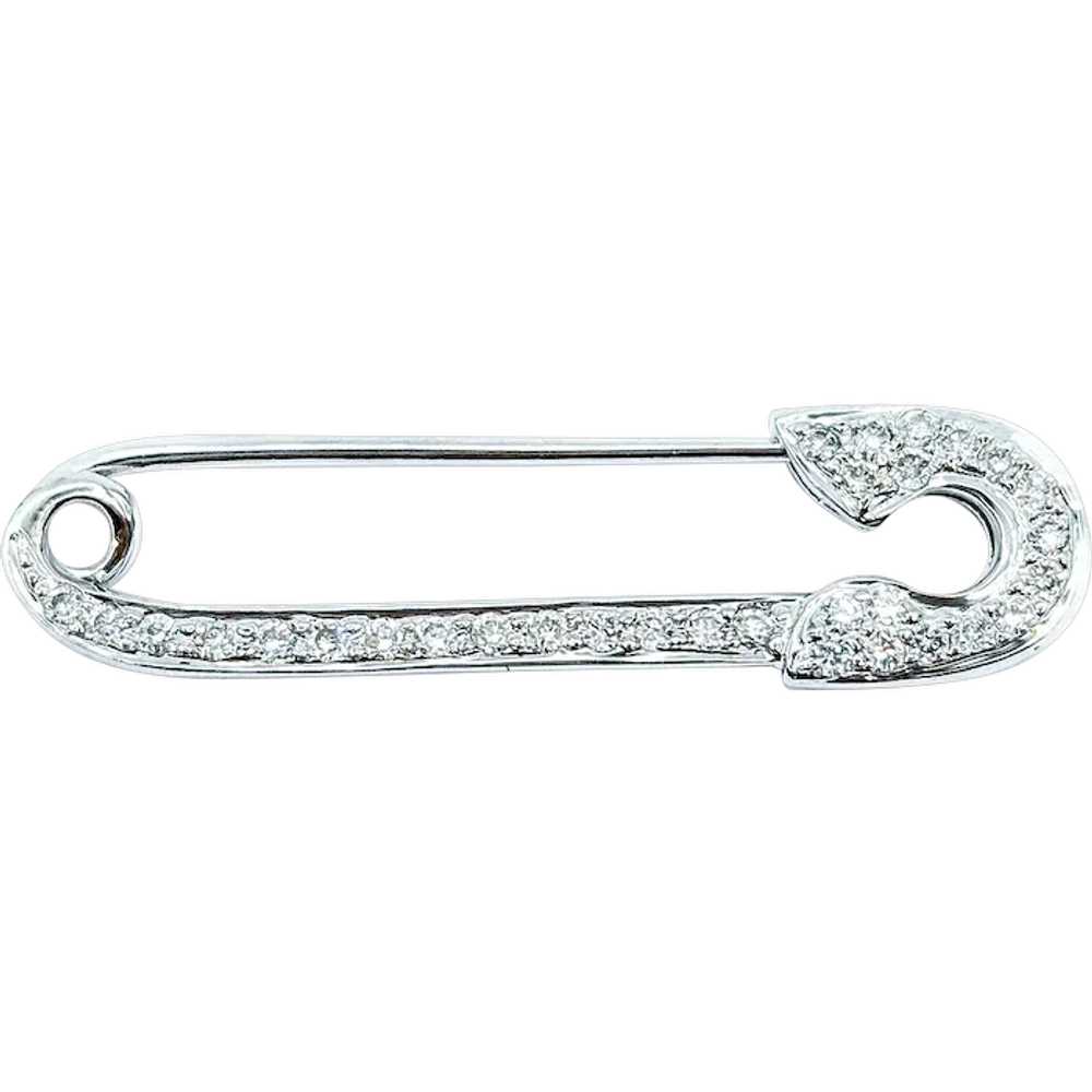 Elegant Diamond Safety Pin Brooch in 18k White Go… - image 1