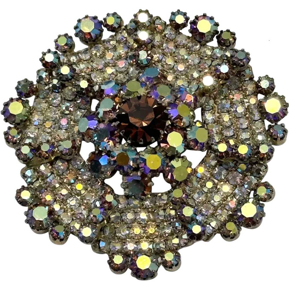 Vintage estate rhinestone floral brooch pin - image 1