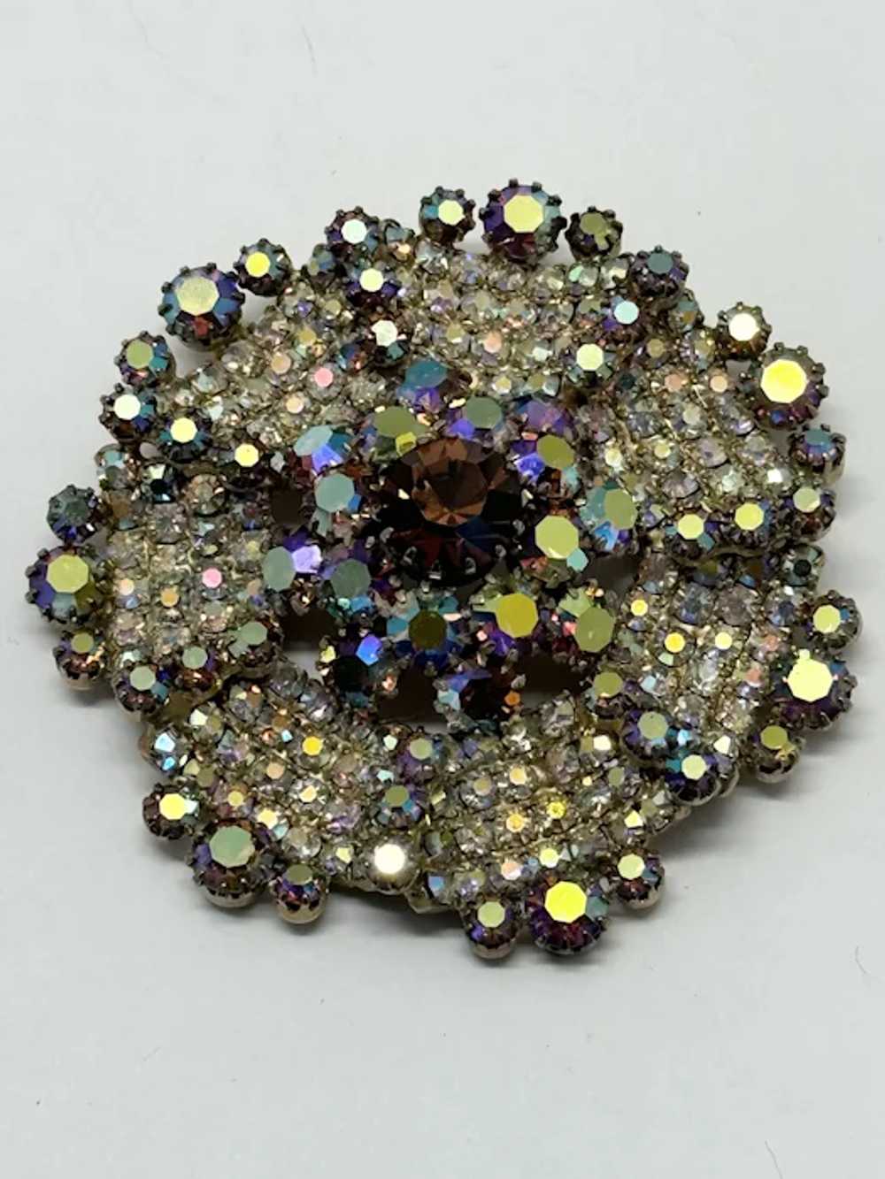 Vintage estate rhinestone floral brooch pin - image 2