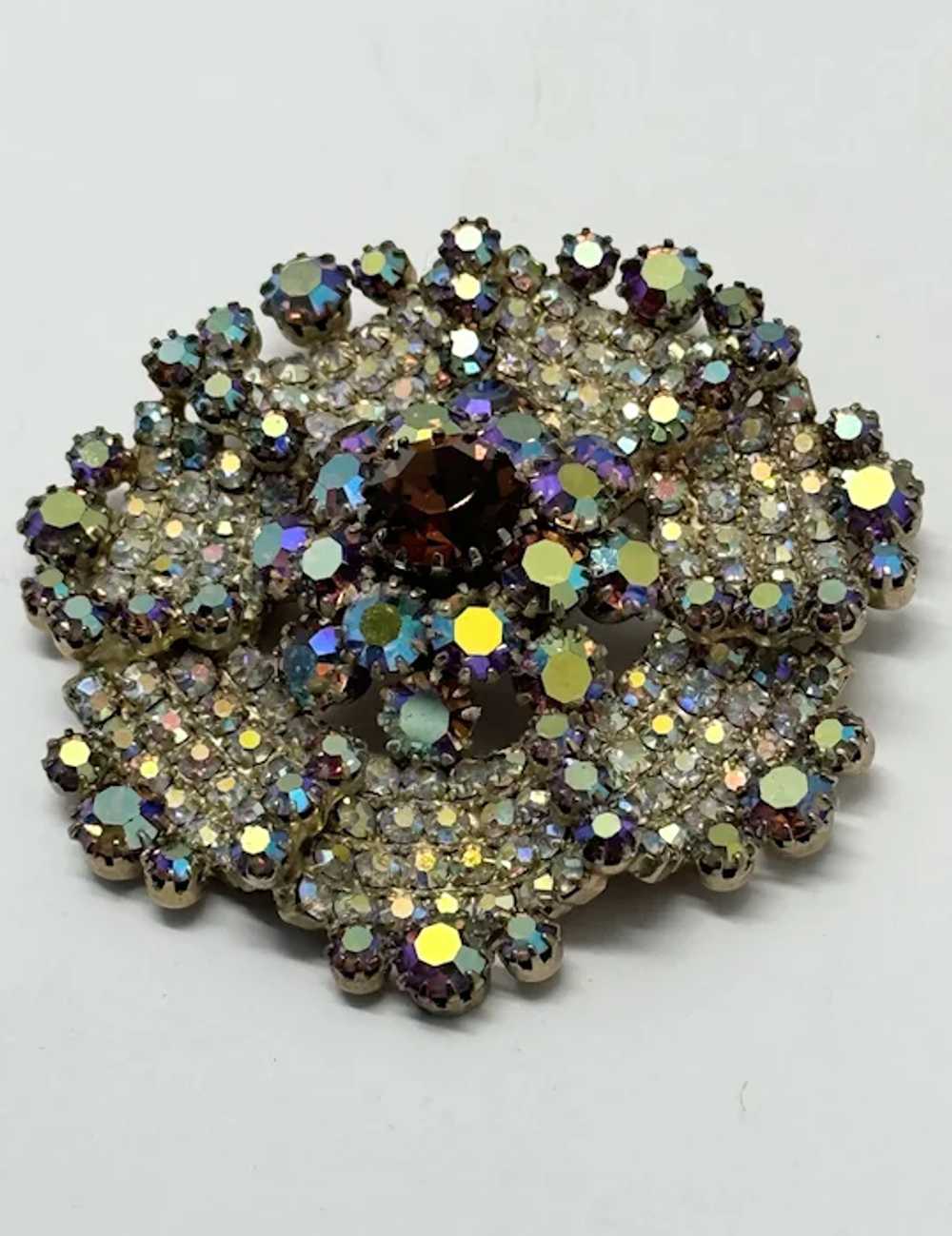 Vintage estate rhinestone floral brooch pin - image 3