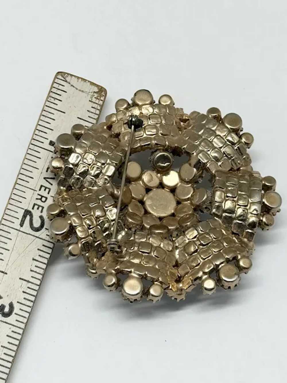 Vintage estate rhinestone floral brooch pin - image 4