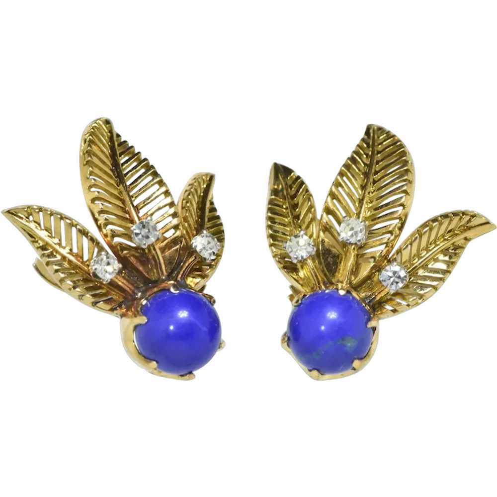 Retro Style 18K Yellow Gold, Lapis Lazuli and Dia… - image 1