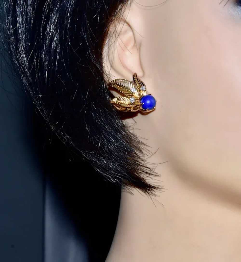 Retro Style 18K Yellow Gold, Lapis Lazuli and Dia… - image 2