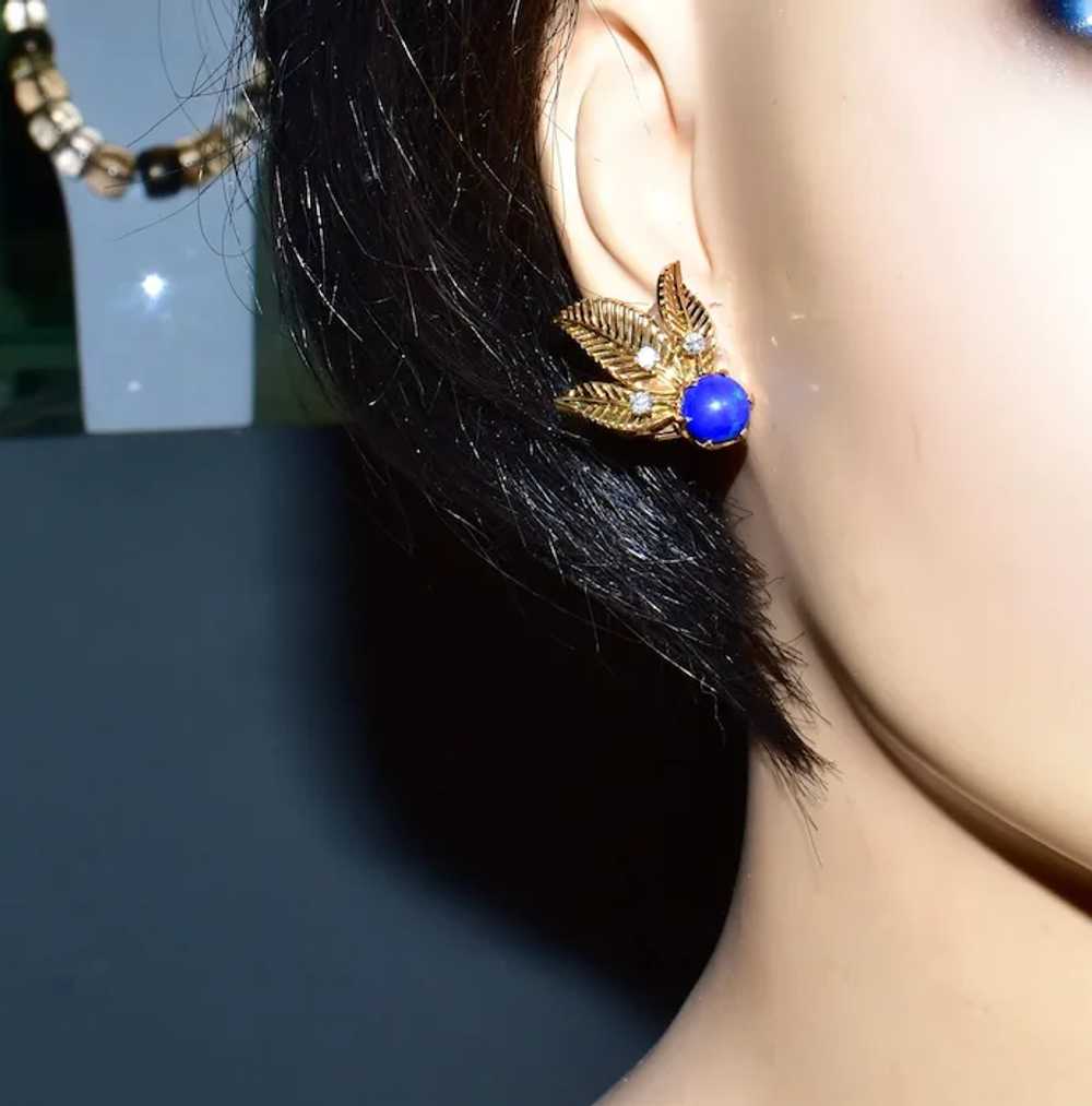 Retro Style 18K Yellow Gold, Lapis Lazuli and Dia… - image 3