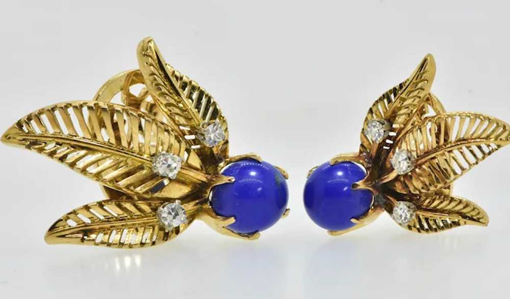 Retro Style 18K Yellow Gold, Lapis Lazuli and Dia… - image 4